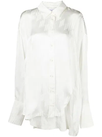 Attico Milk White Asymmetric Satin Shirt With Monogram Jacquard And Classic Collar For Women