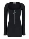 Attico Mini Black Dress With Branded Zip Puller In Tech Fabric Woman