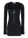 Attico Mini Black Dress With Branded Zip Puller In Tech Fabric Woman