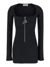 Attico Mini Black Dress With Branded Zip Puller In Tech Fabric Woman In Black