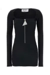 Attico Mini Black Dress With Branded Zip Puller In Tech Fabric Woman In Black