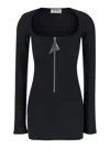 Attico Mini Black Dress With Branded Zip Puller In Tech Fabric Woman In Black