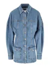 Attico Neutrals Denim Long Puffed Sleeves Mini Dress In Blue