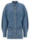 Attico Neutrals Denim Long Puffed Sleeves Mini Dress In Blue