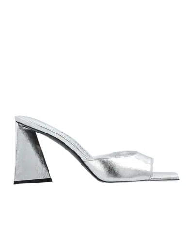 Attico Devon Metallic Platform Open Square Toe Mules In Silver