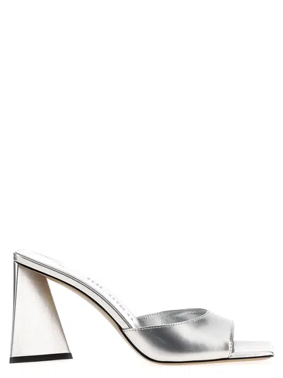 Attico Devon Metallic Platform Open Square Toe Mules In Silver
