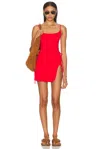 Attico Mini Length Ruched Detailing Side Slit Strappy Beach Cover Up In Red