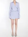 Attico Mini Dress With Stripes And Wrap Design In Blue