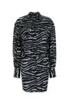 Attico Silvye Zebra Print Satin Shirt Dress In Blackwhite