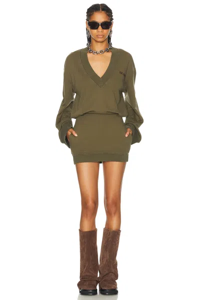 Attico Long Sleeve Mini Sweatshirt Dress In Green
