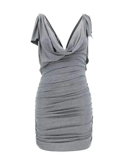 Attico Draped Jersey Minidress In Grey