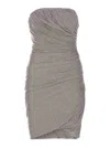 Attico Abito Strapless Ruched Jersey Mini Dress In Grey