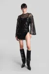 Attico Sheer Mesh Mini Dress In Black