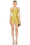 Attico Fringed Mini Dress Sheer Spaghetti Straps In Light Green