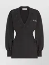 Attico V-neck Mini Dress With Embossed Logo In Black