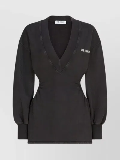 ATTICO MINI DRESS LOGO LONG SLEEVES V-NECK