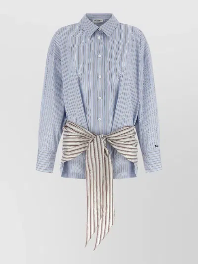 Attico Mini Dress Long Sleeves Striped Waist Tie In Blue