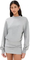 Attico Grey Crewneck Mini Dress With Logo Lettering On The Front And Tight Skirt In Gray