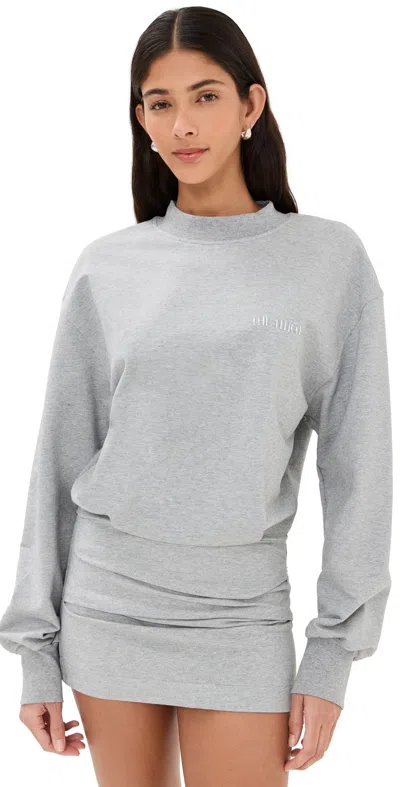 Attico The  Grey Crewneck Mini Dress With Logo Lettering On The Front And Tight Skirt In Cotton Stret
