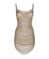 Attico Fringed Mini Dress Sheer Spaghetti Straps In Brown