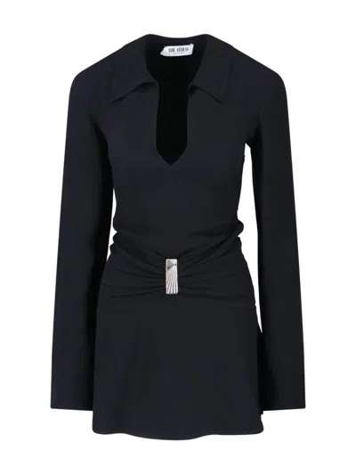 Attico Mini Dress With Deep V-neck In Black