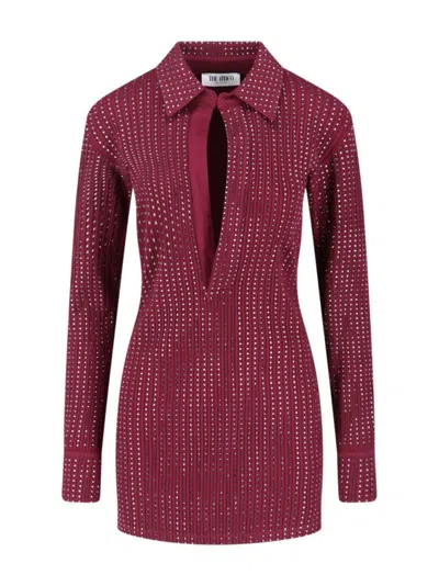 Attico Mini Dress With Deep V-neckline In Burgundy