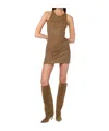 Attico Military Green Mini Dress With Rhinestones In Brown