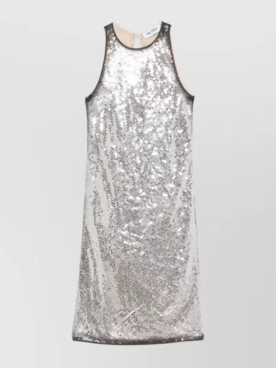 Attico Mini Dress With Sequin Embellishment And Back Slit In Silver