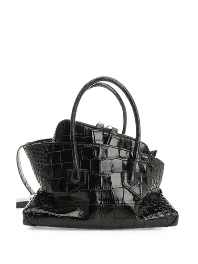 Attico Mini La Passeggiata Crocodile-effect Leather Tote Bag In Black