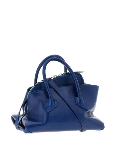 Attico Mini La Passeggiata Embossed-logo Tote Bag In Blue