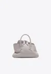 Attico Mini La Passeggiata Grained Leather Top Handle Bag In Gray