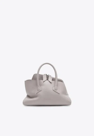 Attico Mini La Passeggiata Grained Leather Top Handle Bag In Gray