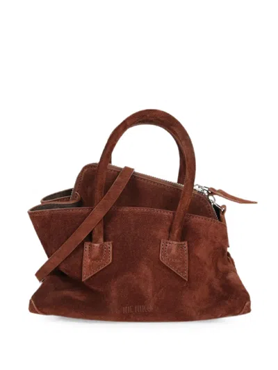 Attico Mini La Passeggiata Suede Handbag In Brown