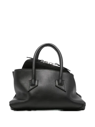 Attico Mini La Passeggiata Grain-effect Leather Tote Bag In Black