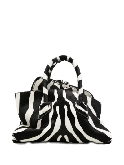 Attico Mini La Passeggiata Zebra-pattern Tote Bag In Black