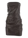 Attico Strapless Leather Dress With Layered Textured Finish In Brown
