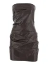 Attico Strapless Leather Dress With Layered Textured Finish In Brown