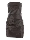 Attico Strapless Leather Dress With Layered Textured Finish In Brown