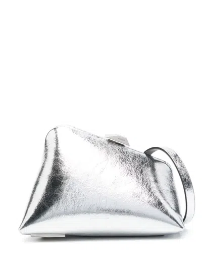 Attico Mini Midnight Leather Clutch Bag In Silver