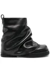 Attico Solid Color Leather Boots With Squared Toe In Schwarz