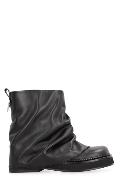 Attico Mini Robin Combat Leather Boots In Black