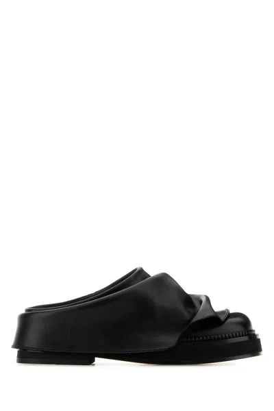 ATTICO THE ATTICO BLACK LEATHER MINI ROBIN SLIPPERS
