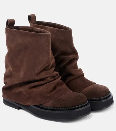 Attico Mini Robin Suede Ankle Boots In Brown