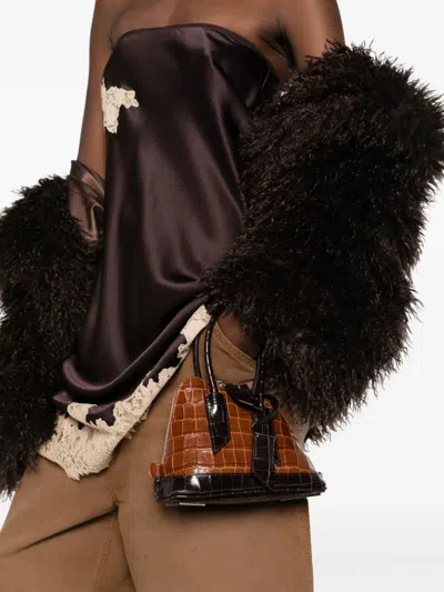 Attico Mini Sant Ambroeus Croc-effect Tote Bag In Brown