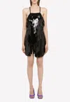 Attico Sequined Mini Dress With Front Slit In Black