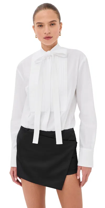 Attico White Black Pussy-neck Satin-skirt Cotton Mini Dress