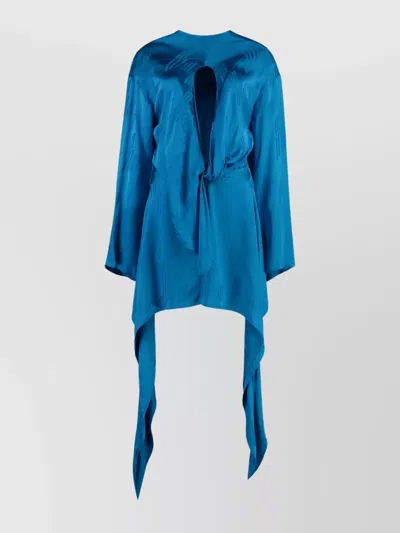 Attico Mini Silk Dress Asymmetrical Hem In Blue