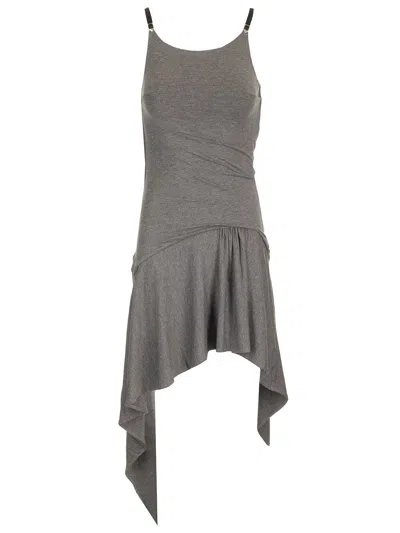 Attico Mini Skater Spaghetti Strap Dress Jersey Dresses Grey