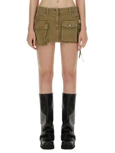 Attico 'fay' Beige Mini-skirt With Oversized Cargo Pockets In Brown