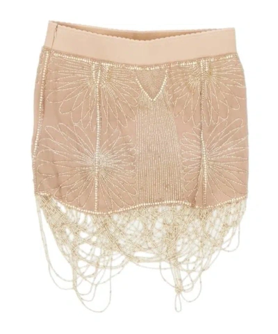 Attico High Waisted Embellished Mini Skirt In Neutral